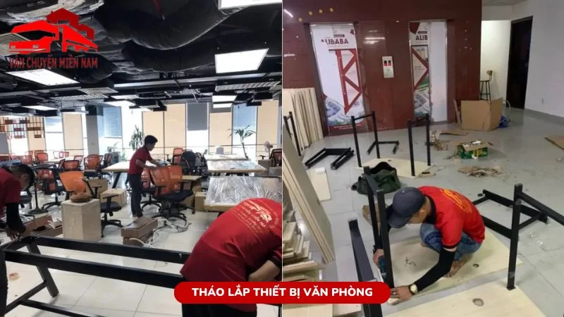 Nhân viên tháo lắp thiết bị văn phòng cẩn thận