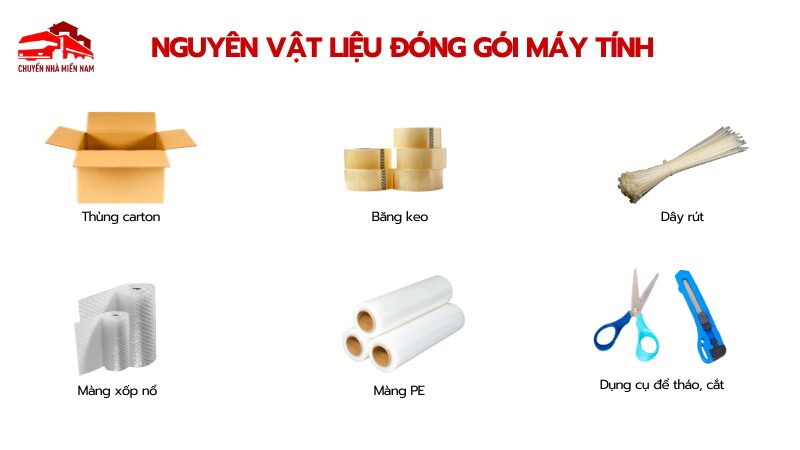 Các công cụ, vật dụng, nguyên vật liệu giúp đóng gói máy tính