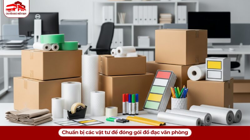 Chuẩn bị các vật tư để đóng gói đồ đạc văn phòng