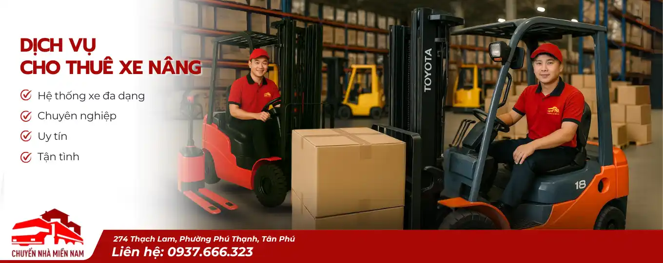 Dịch vụ cho thuê xe nâng linh hoạt, hỗ trợ 24/7 và đảm bảo an toàn cho hàng hóa.