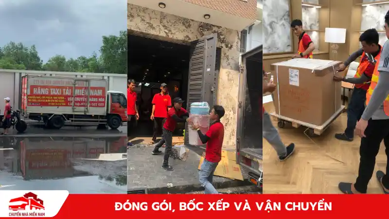Đội ngũ nhân viên thực hiện đóng gói, bóc xếp và vận chuyển chuyên nghiệp, nhanh chóng