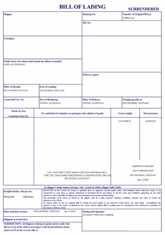 Vận đơn Bill Of Lading