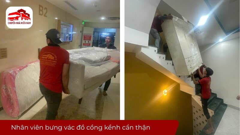 Nhân viên bưng vác đồ cồng kềnh