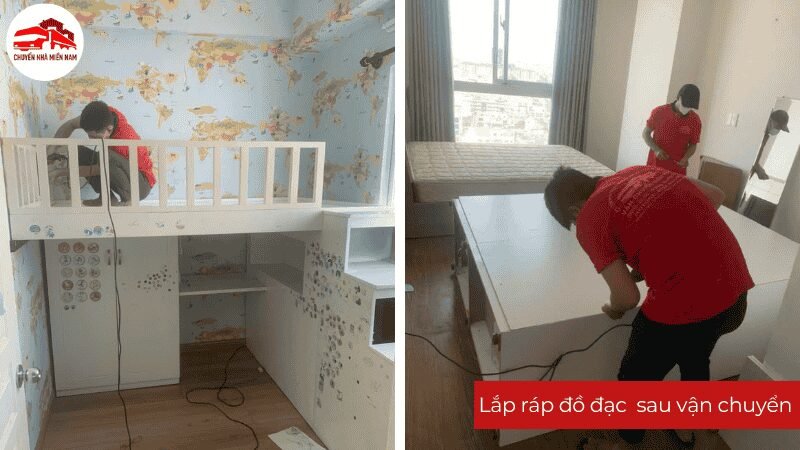 Nhân viên Chuyển Nhà Miền Nam đang lắp ráp sau khi vận chuyển xong