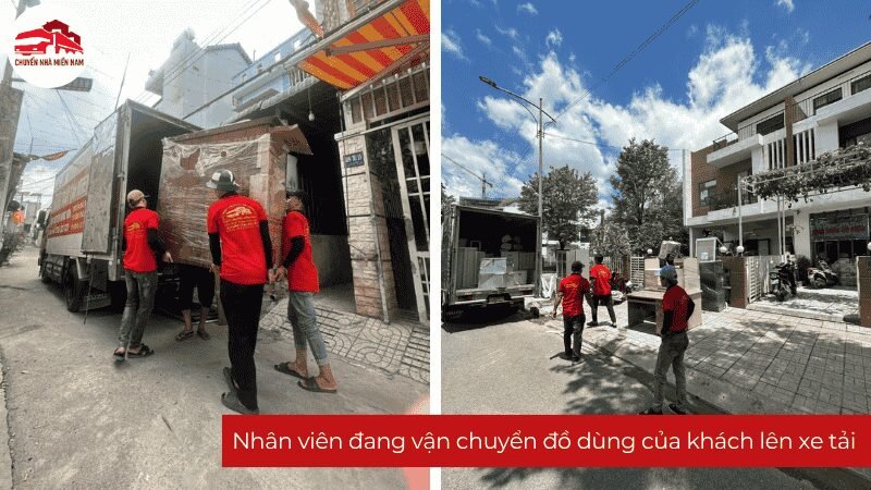 Nhân viên Chuyển Nhà Miền Nam đang vận chuyển đồ dùng của khách lên xe tải