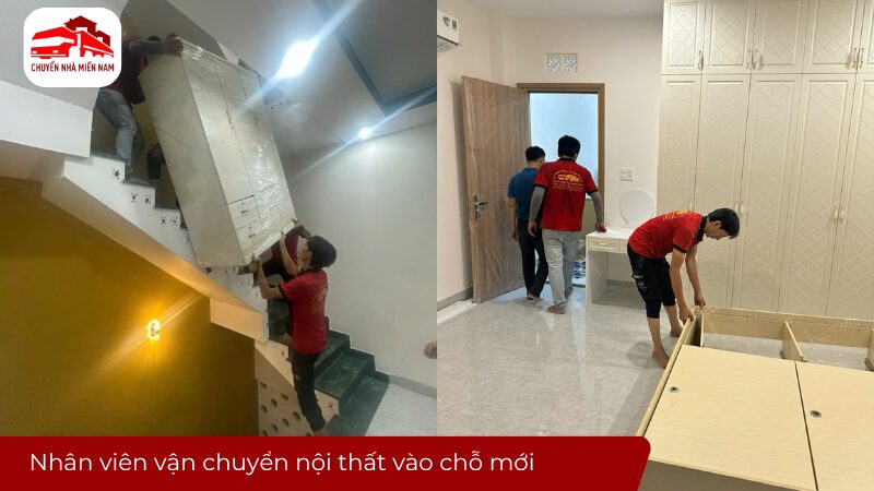 Nhân viên vận chuyển nội thất vào chỗ mới