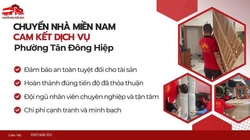 Cam kết chuyển văn phòng phường Tân Đông Hiệp của Chuyển Nhà Miền Nam