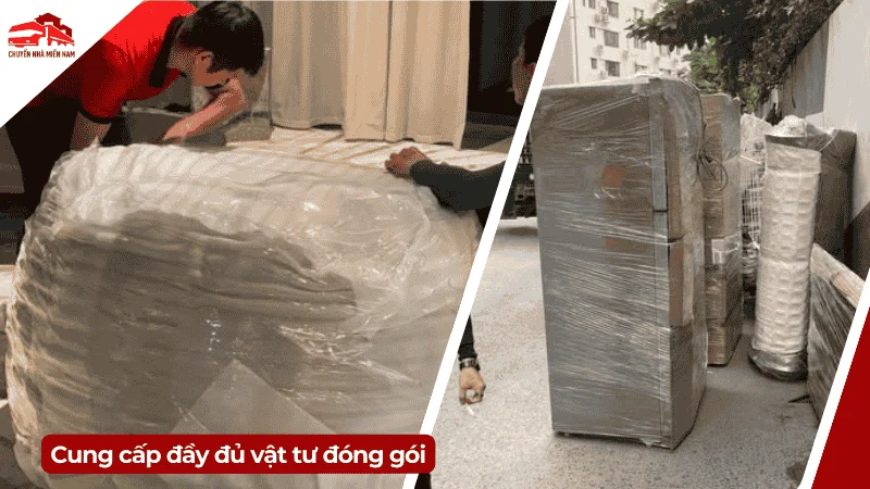 Nhân viên đang đóng gói thiết bị văn phòng bằng xốp nổ chống trầy