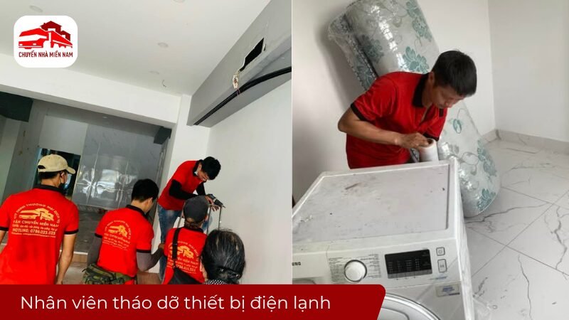 Nhân viên tháo dỡ thiết bị điện lạnh