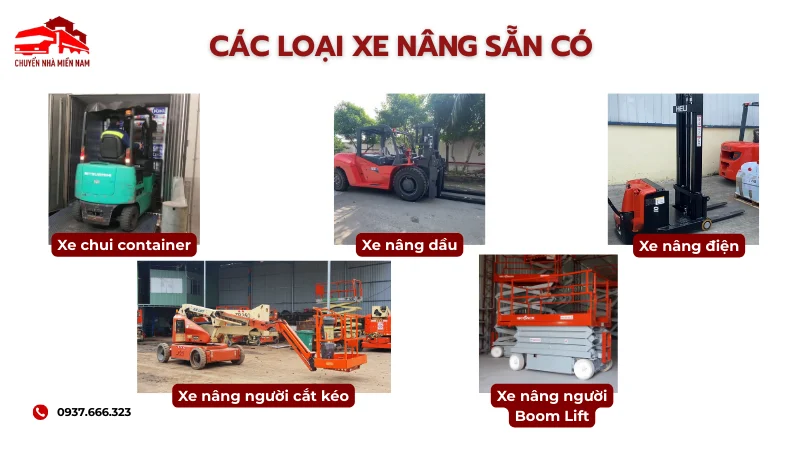 Các loại xe nâng theo tháng cho thuê sẵn có