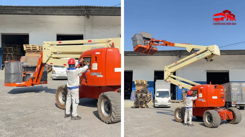 Hình ảnh thực tế thuê xe nâng người tại KCN Dầu Giây