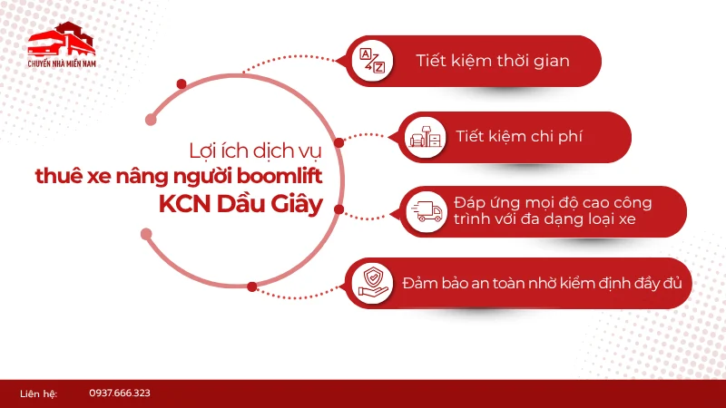Lợi ích dịch vụ thuê xe nâng người Boomlift tại KCN Dầu Giây