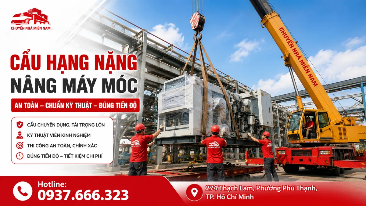 Cẩu hạng nặng nâng máy móc tại công trình công nghiệp