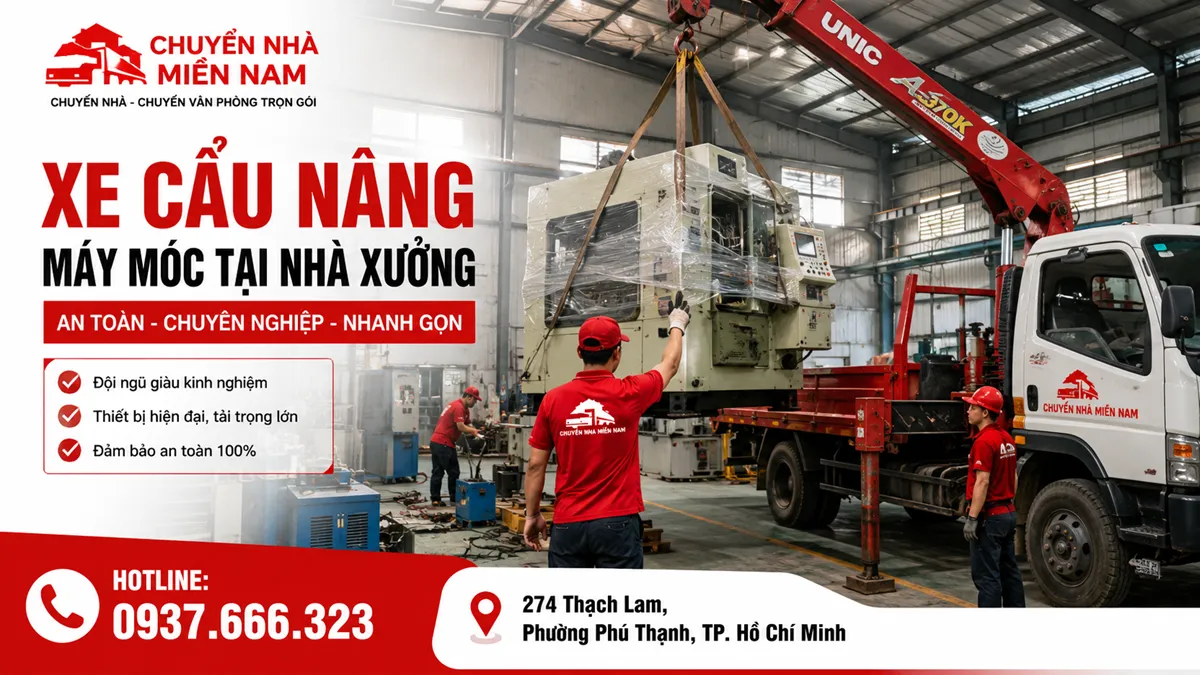 Thuê Xe Cẩu 50 Tấn TPHCM Cho Máy Móc & Công Trình 2 Cẩu 50 tấn nâng máy móc công nghiệp tại nhà máy