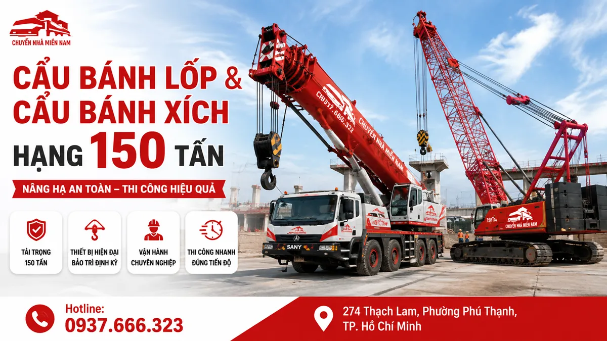 Cẩu bánh lốp và cẩu bánh xích hạng 150 tấn