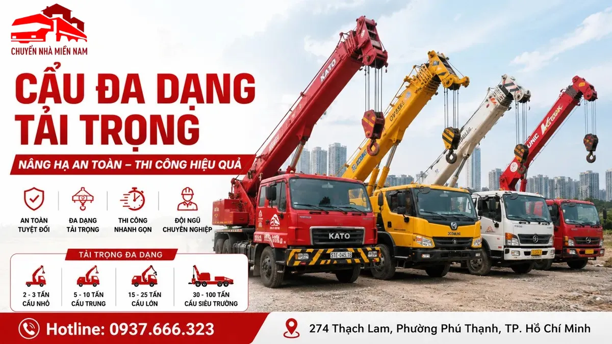 Dịch vụ cho thuê xe cẩu đa dạng tải trọng từ cẩu 5 tấn đến xe cẩu 200 tấn tại TPHCM