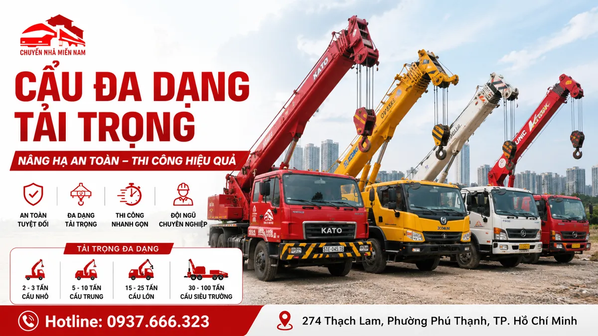 Thuê Xe Cẩu 10 Tấn TPHCM - Cẩu & Vận Chuyển Máy Móc 3 Dịch vụ cho thuê xe cẩu đa dạng tải trọng từ cẩu 5 tấn đến xe cẩu 200 tấn tại TPHCM