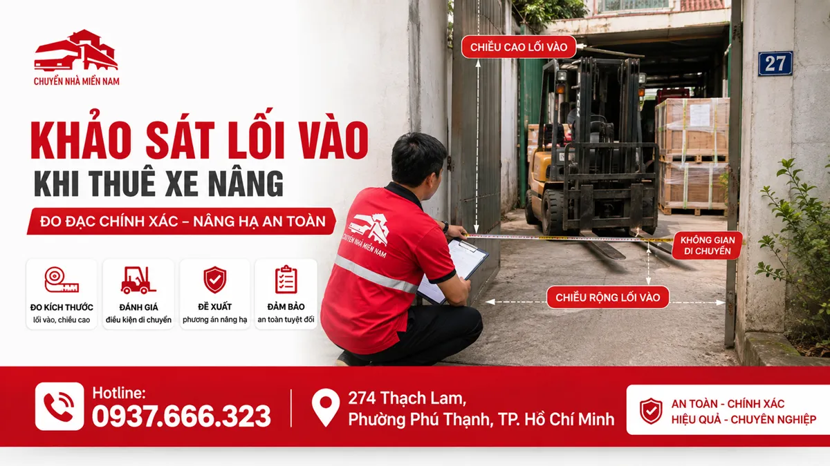 khảo sát lối vào khi thuê xe nâng