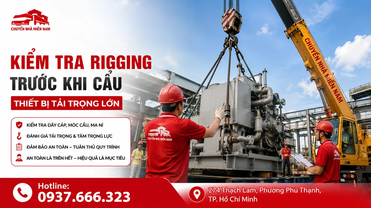 Kiểm tra rigging trước khi cẩu thiết bị tải trọng lớn