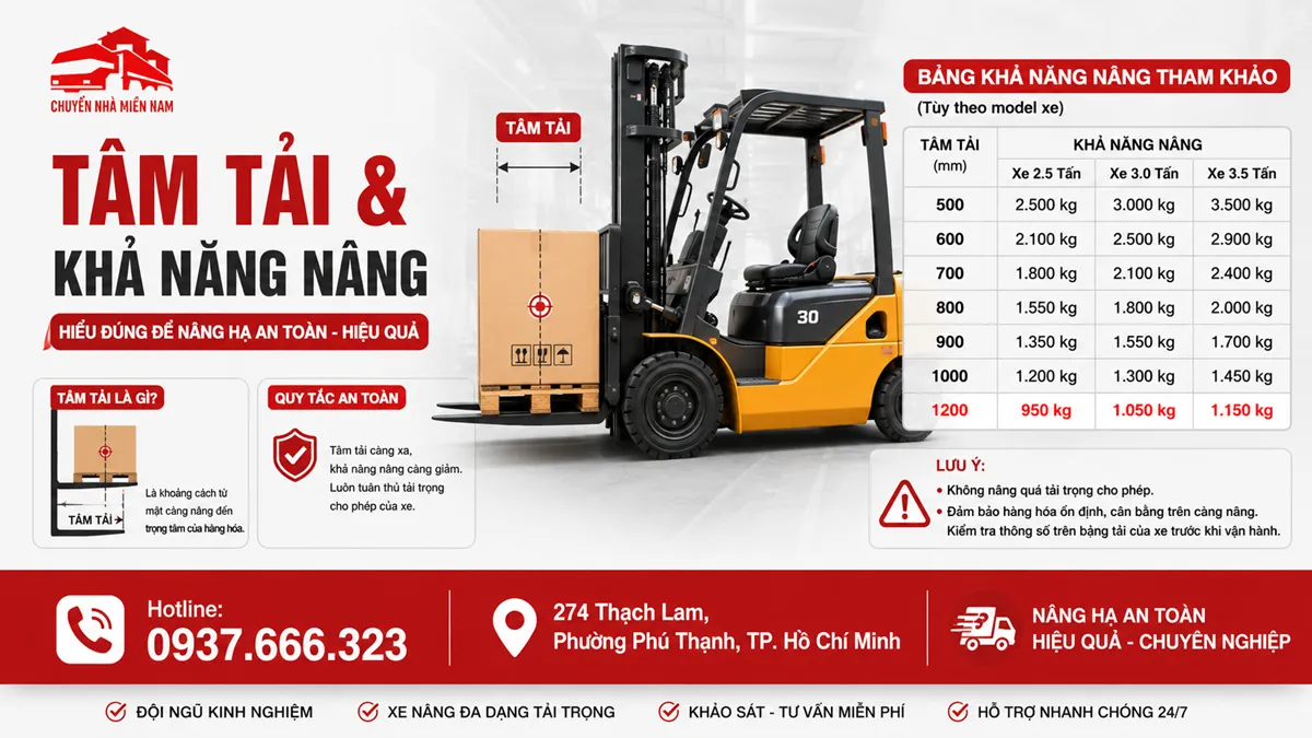 minh họa tâm tải khi lựa chọn xe nâng