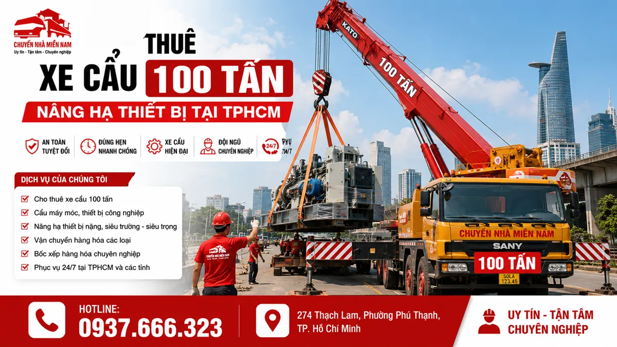 Thuê xe cẩu 100 tấn nâng hạ thiết bị tại TPHCM