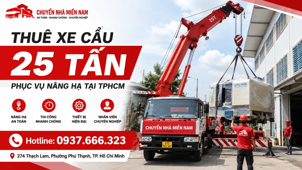 Thuê xe cẩu 25 tấn phục vụ nâng hạ tại TPHCM