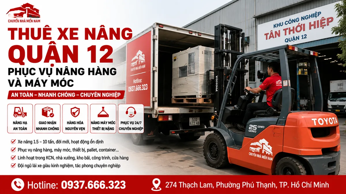 thuê xe nâng Quận 12 phục vụ nâng hàng và máy móc
