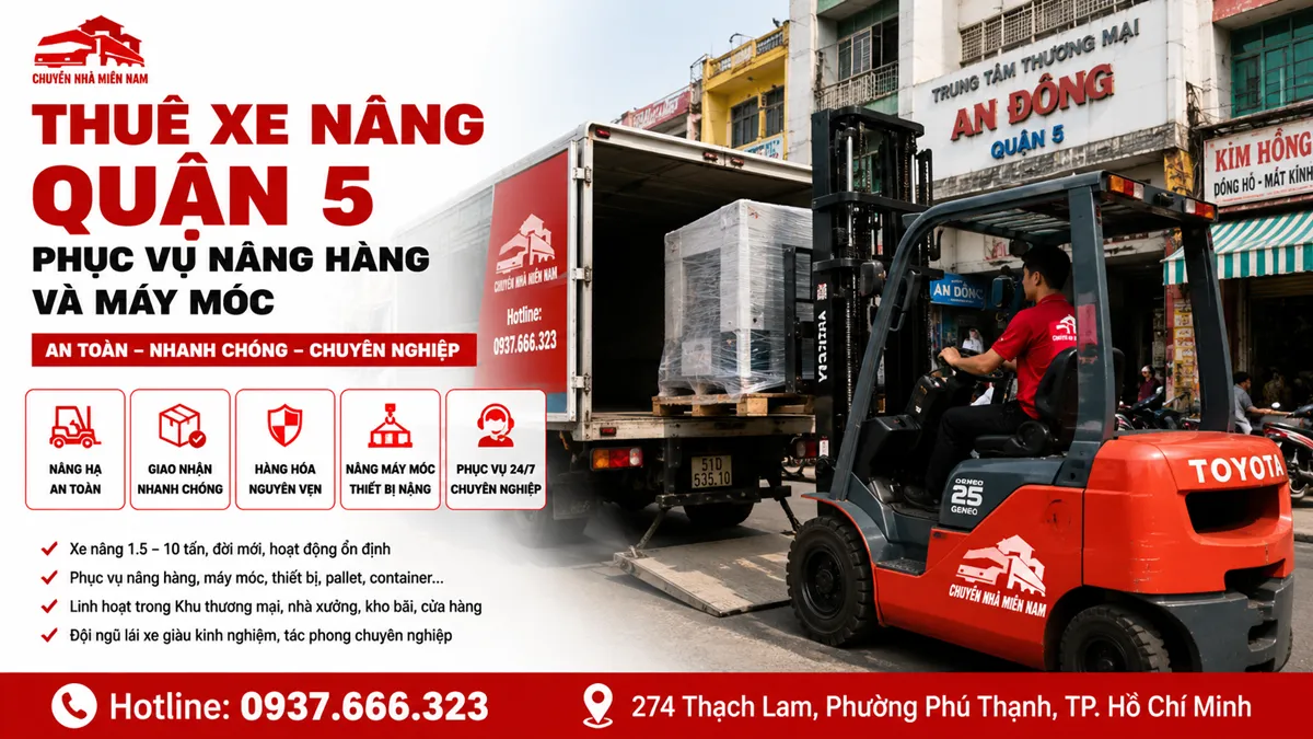 thuê xe nâng Quận 5 phục vụ nâng hàng và máy móc