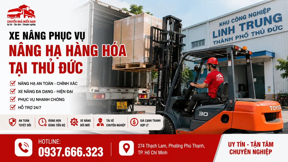 Xe nâng phục vụ nâng hạ hàng hóa tại Thủ Đức