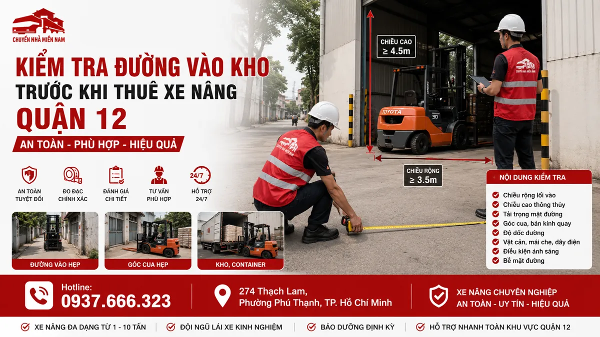kiểm tra đường vào kho trước khi thuê xe nâng Quận 12