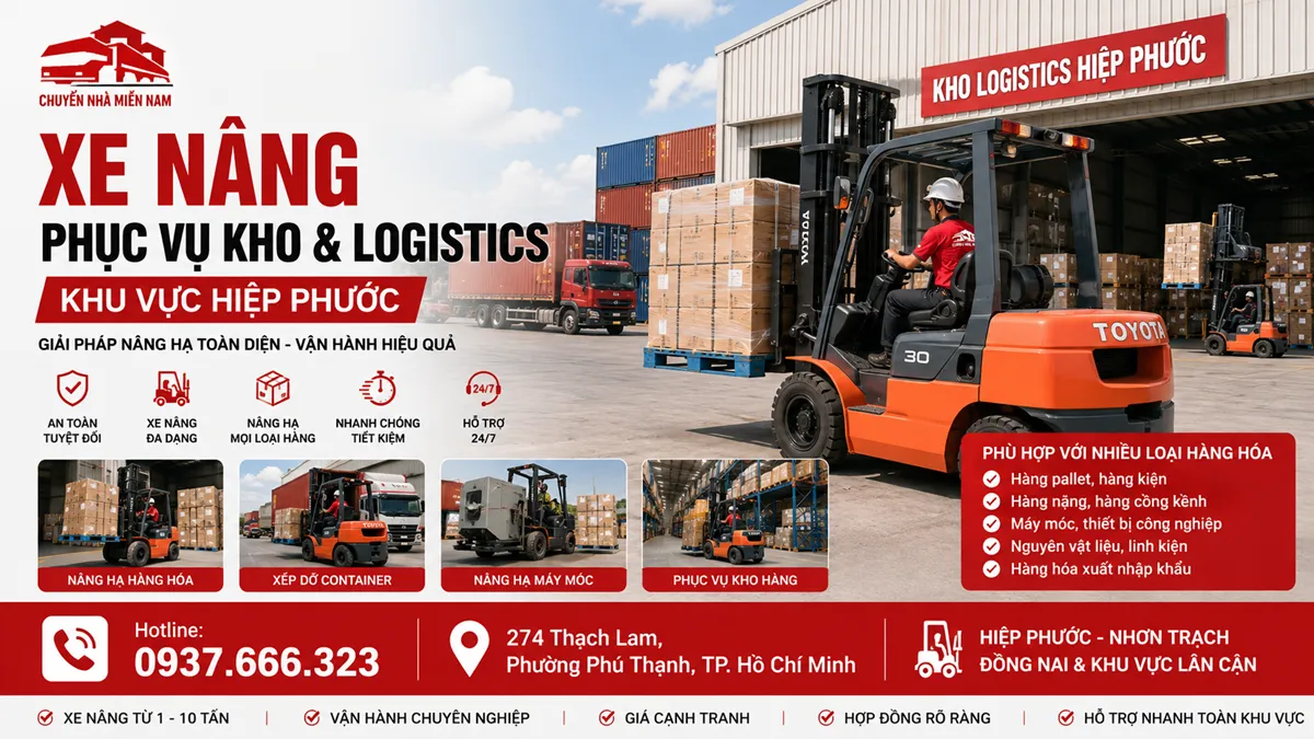 xe nâng phục vụ kho và logistics khu vực Hiệp Phước