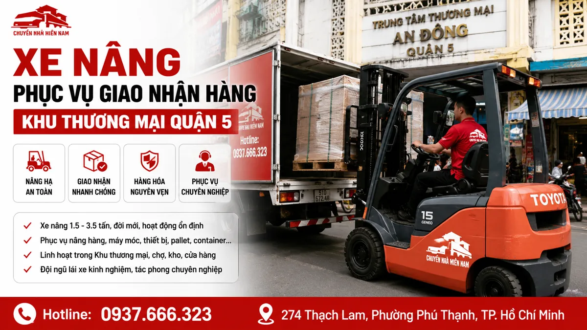  xe nâng phục vụ giao nhận hàng khu thương mại Quận 5