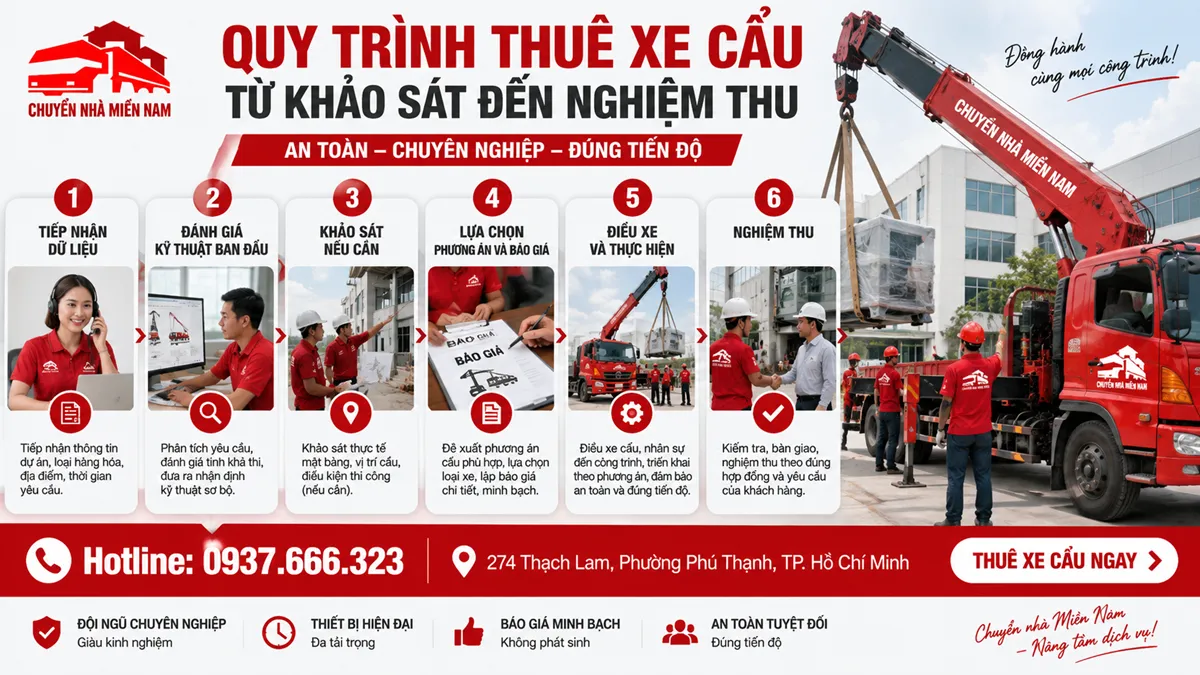 Quy trình thuê xe cẩu từ khảo sát đến nghiệm thu