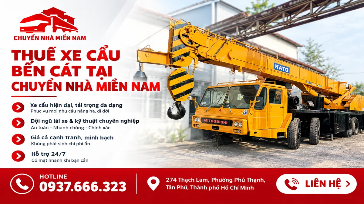 Thuê xe cẩu Bến Cát 3 Chuyển Nhà Miền Nam cung cấp dịch vụ thuê xe cẩu Bến Cát với xe cẩu chuyên dụng tại công trình.
