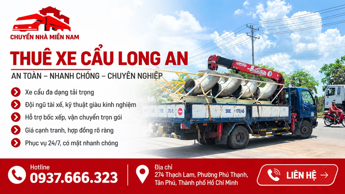 Thuê xe cẩu Long An 3 Thuê xe cẩu Long An vận chuyển thiết bị trên xe tải, hỗ trợ bốc xếp hàng hóa an toàn và chuyên nghiệp