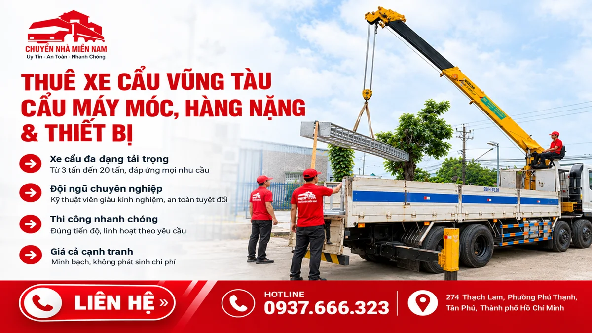 Thuê xe cẩu Vũng Tàu 1 Xe cẩu nâng máy móc và hàng nặng tại Vũng Tàu, dịch vụ thuê xe cẩu Chuyển Nhà Miền Nam