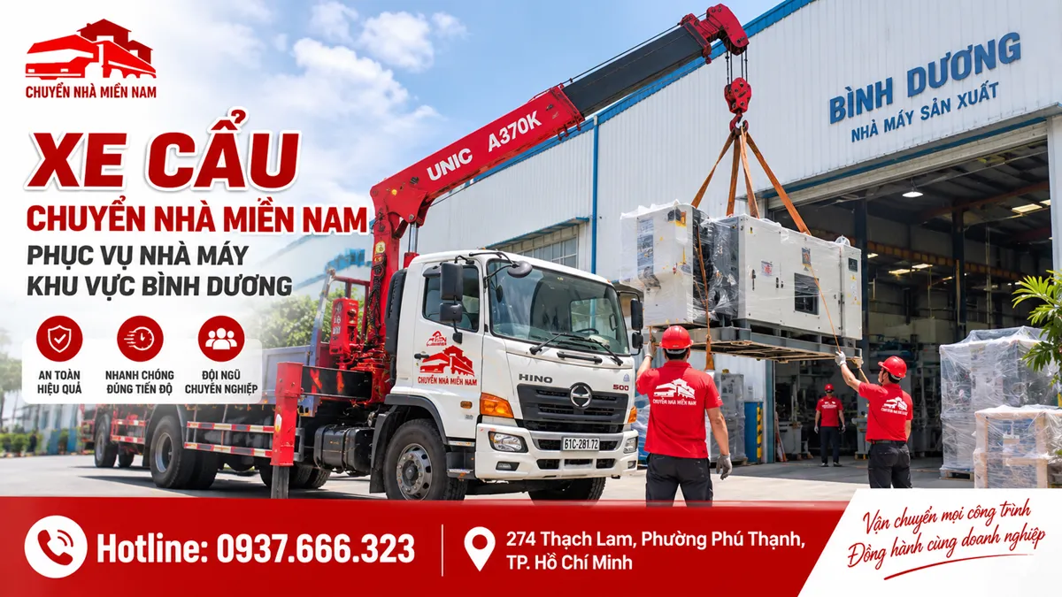 Dịch vụ cho thuê xe cẩu Chuyển Nhà Miền Nam phục vụ nhà máy khu vực Bình Dương